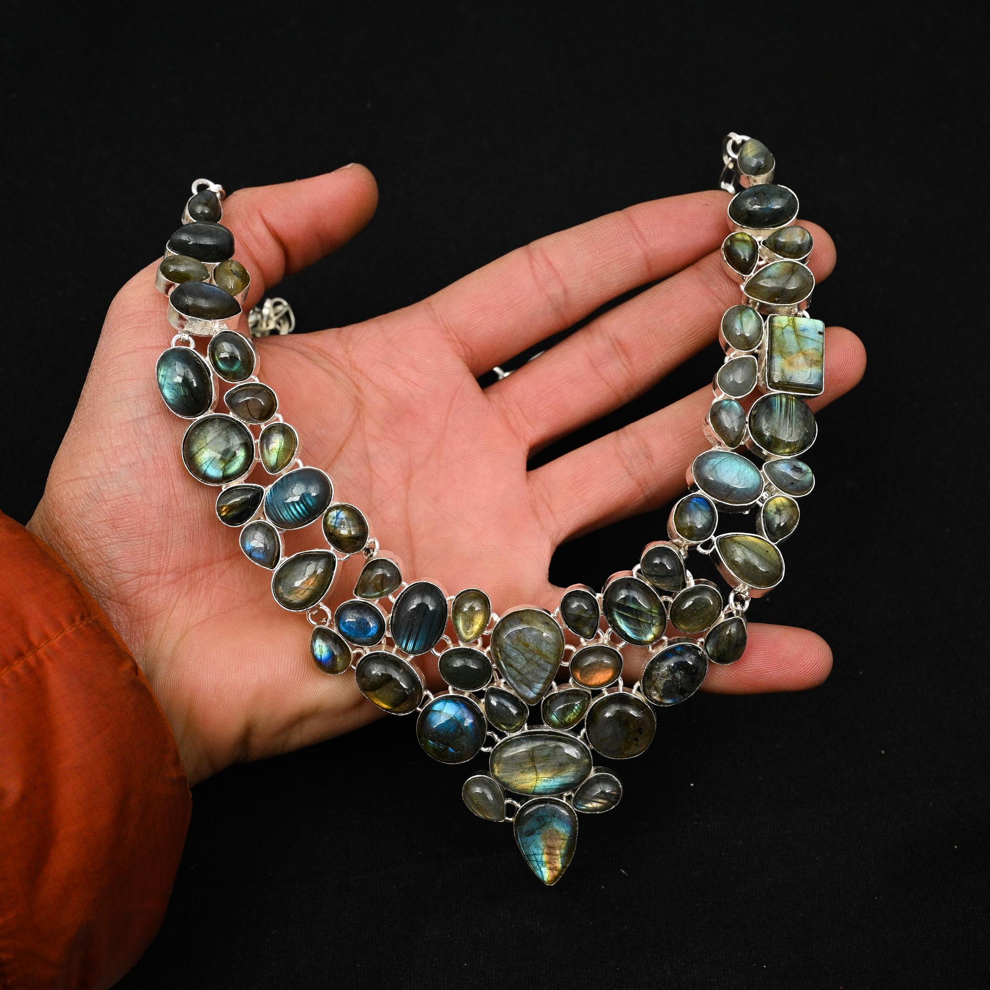 

Лабрадорит, драгоценный камень, стерлинговое серебро 925 пробы, ювелирные изделия, подарочное ожерелье, 18 дюймов, LK-137