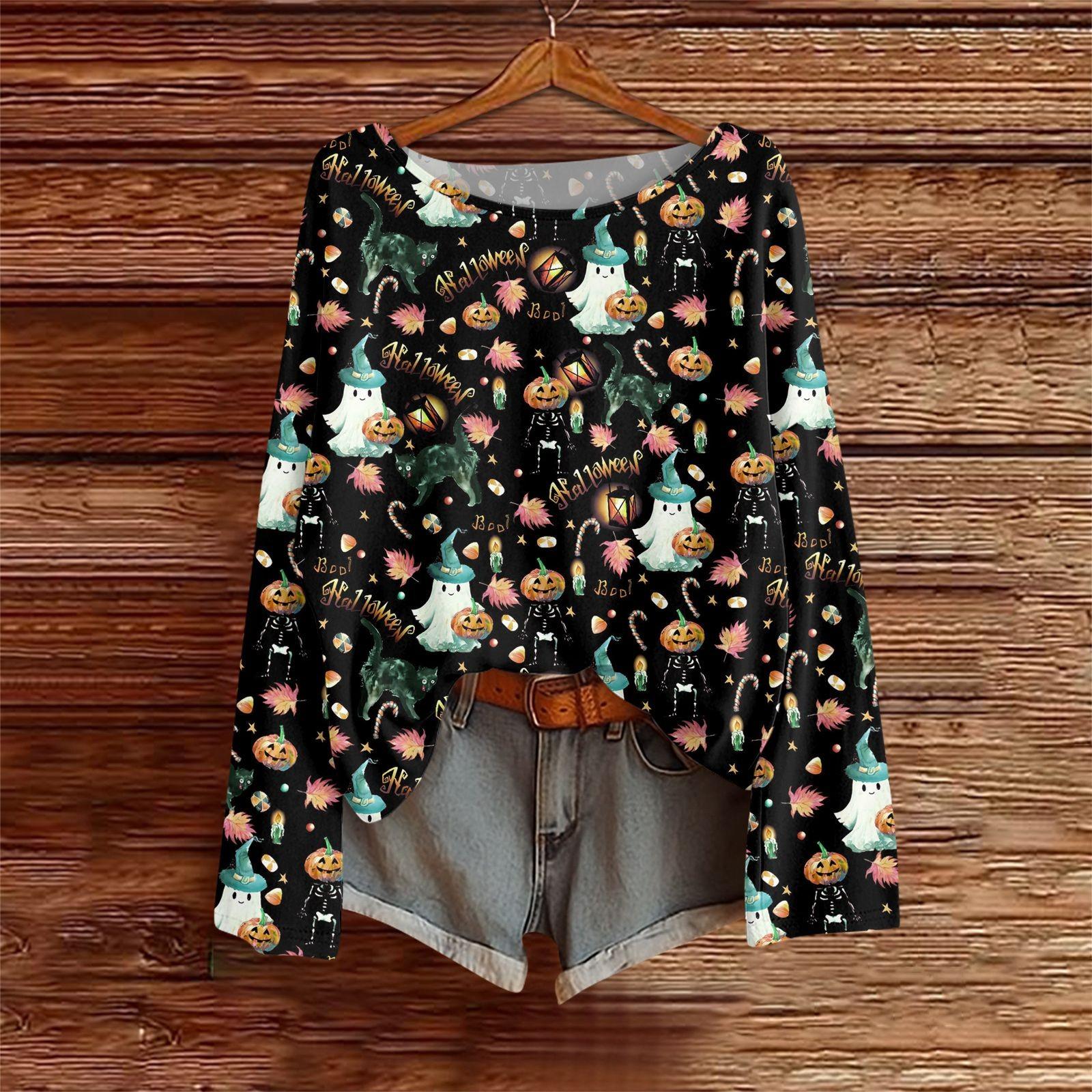 

Long Sleeve Shirts For Women Print Graphic Tees Blouses Casual Plus Size Basic Tops Pullover XXL