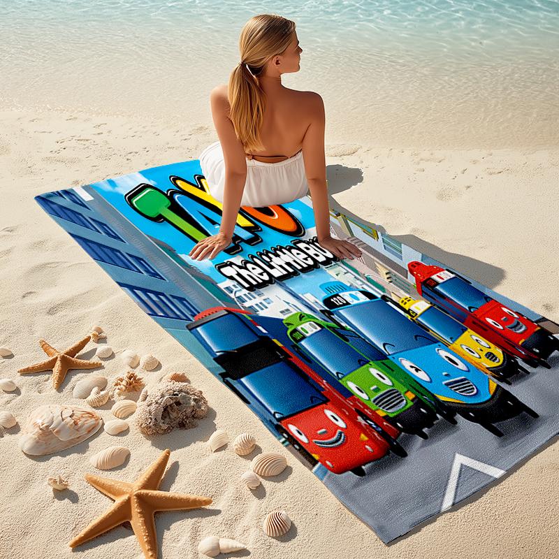1pc Tayo The Little Bus1 Beach Towel, Comfortable and Thick, and Swimming/Bath/Picnic/Camping Towel, Suitable for Seaside Beaches