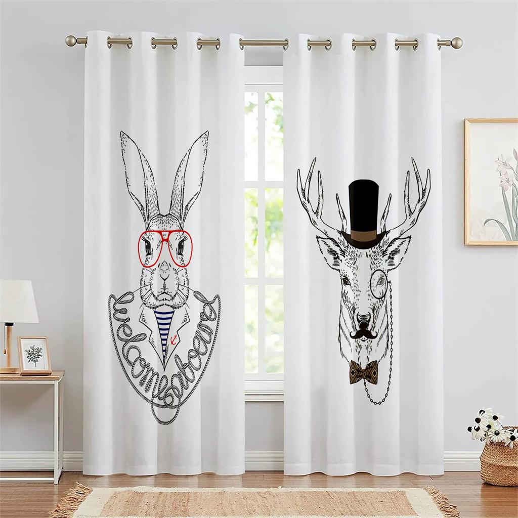 Cartoon Jungle Animals Kids Curtains Safari Zoo Print Window Drapes 2 Panels Nursery Bedroom Child Room Home Decor