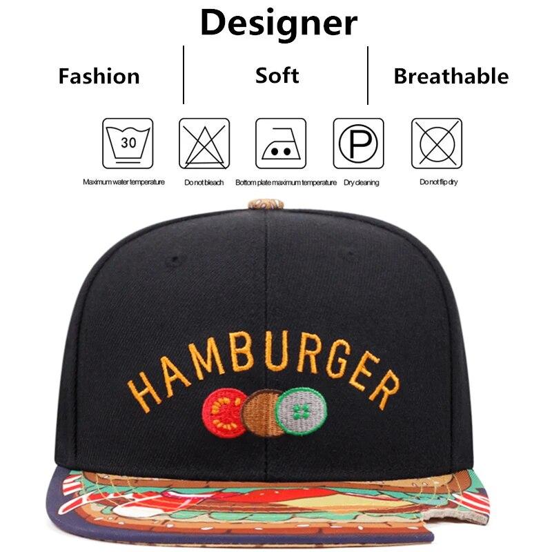 New Fashion Hamburger Embroidered Hip Hop Snapback Cap Trend Unisex Sun Men Woman Baseball Hat Adjustable