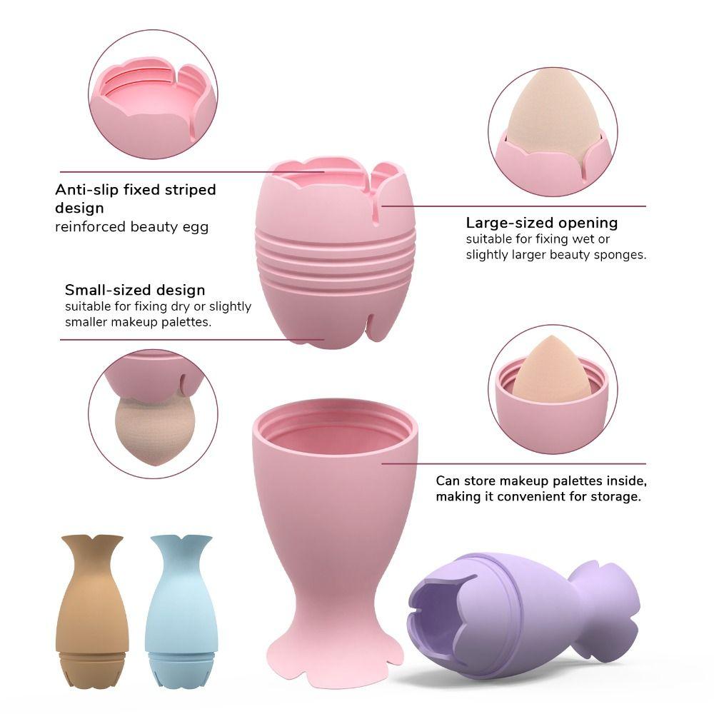 Silicone Makeup Sponge Holder Pink/ Blue/ Brown Beauty Eggs Storage Case Makeup Sponge Case Travel