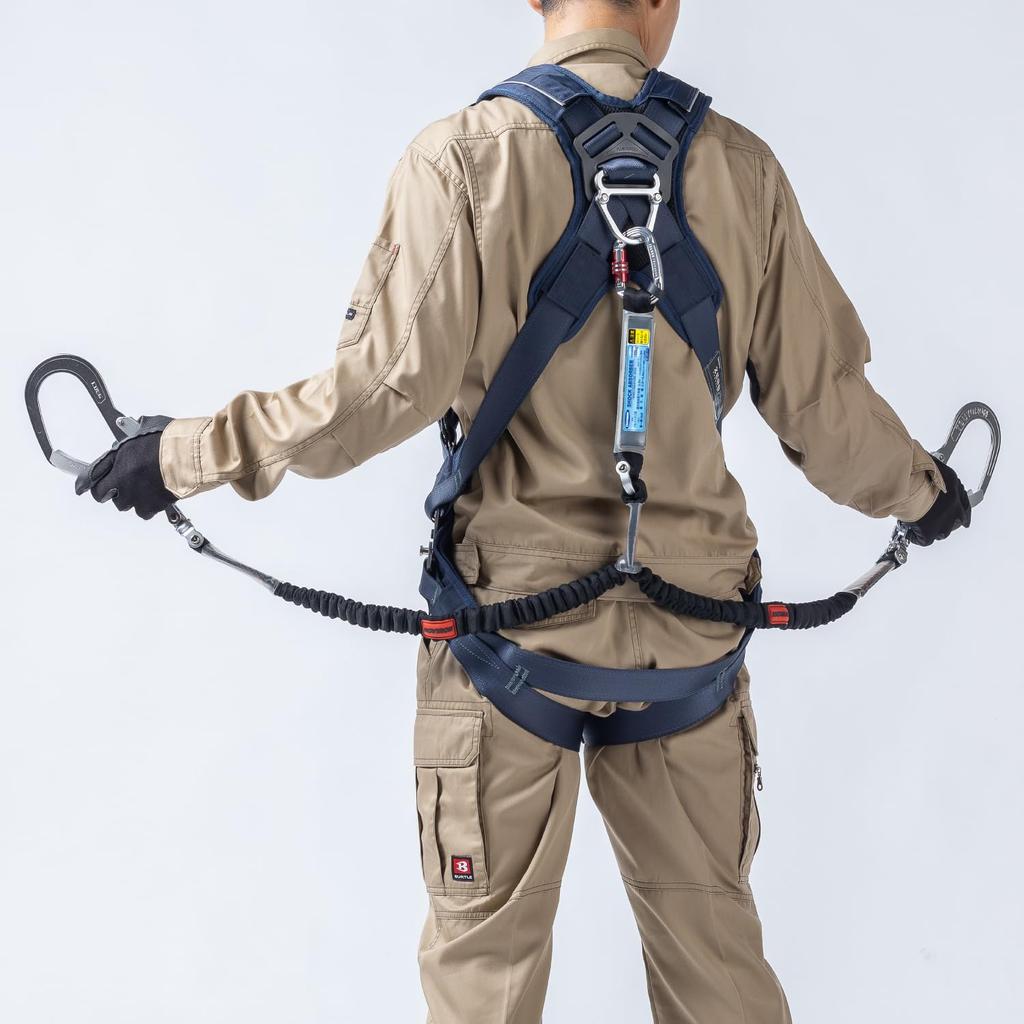 Fujii Denko New Standard Full Harness Retractable Twin Made in Fall Arrest Device for Work at Full Safety TSUYORON Nobi-Lon Lanyard, Rope, Black,