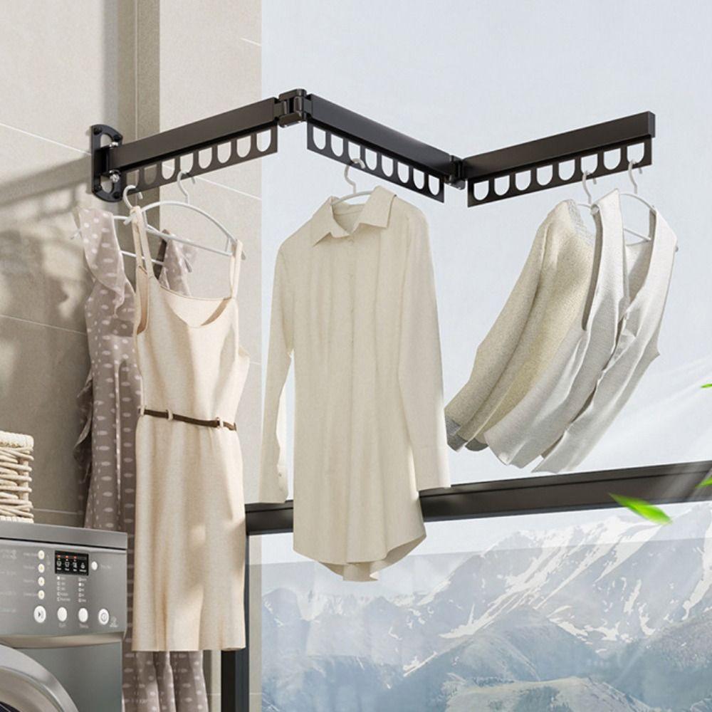 Durable Stainless Steel Folding Drying Rack Space Saving Rust-proof Telescopic Hanger Stable Drying Clothes Rod Balcony