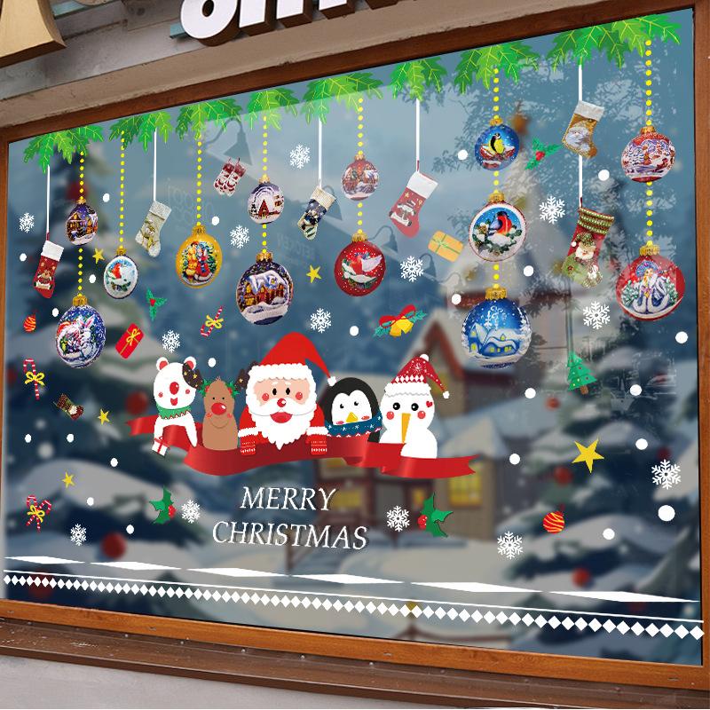 Santa Claus Electrostatic Sticker Window Display Festive Scene Decoration, Penguin Glass Door, Snowman Stickers