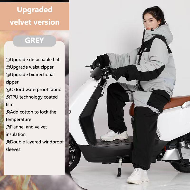 Winter Electric Motorcycle Riding Fishing Cold Proof Clothing One-piece Warm Riding Split Leg Riding Thick Windproof Clothing