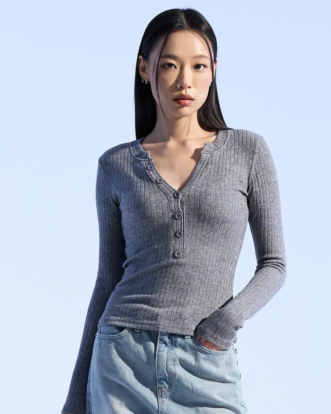 Топ Moa Henley в рубчик (Серый) Gray/S