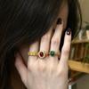 Vintage Square Green Chalcedony Female Ring Luxurious Full of Diamonds Exquisite Red Agate Wedding Rings for Women