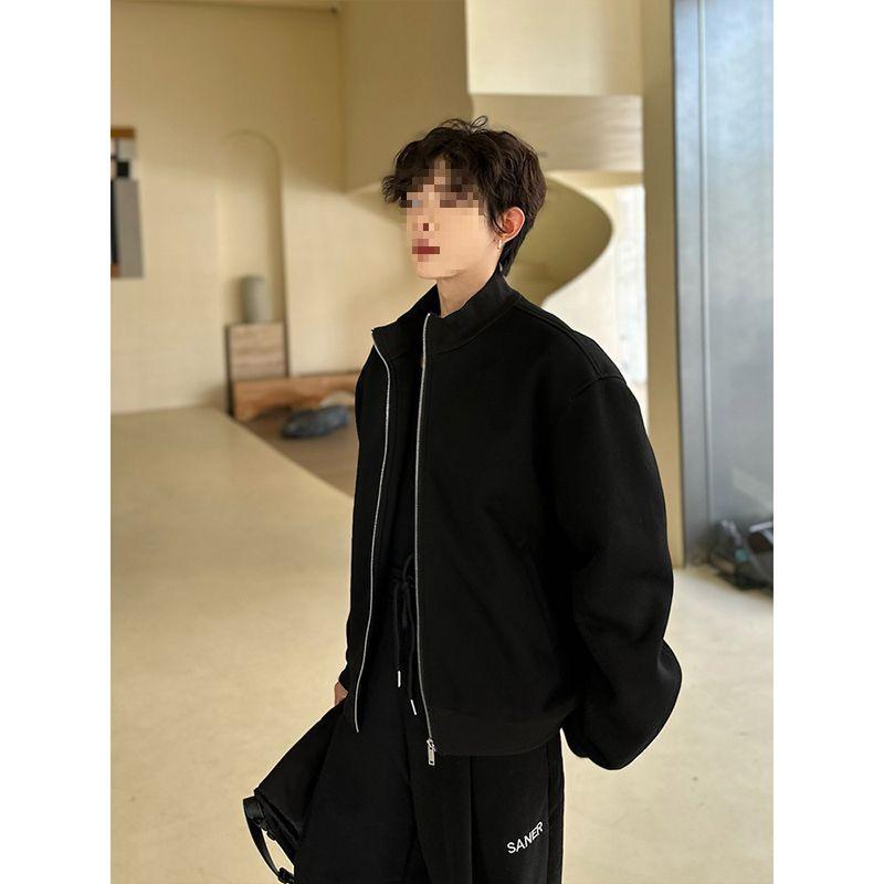 

Men s Trendy Loose-Fit Stand Collar Hoodie Jacket with Padded Shoulders for Spring and Autumn S 42.5-50 kg