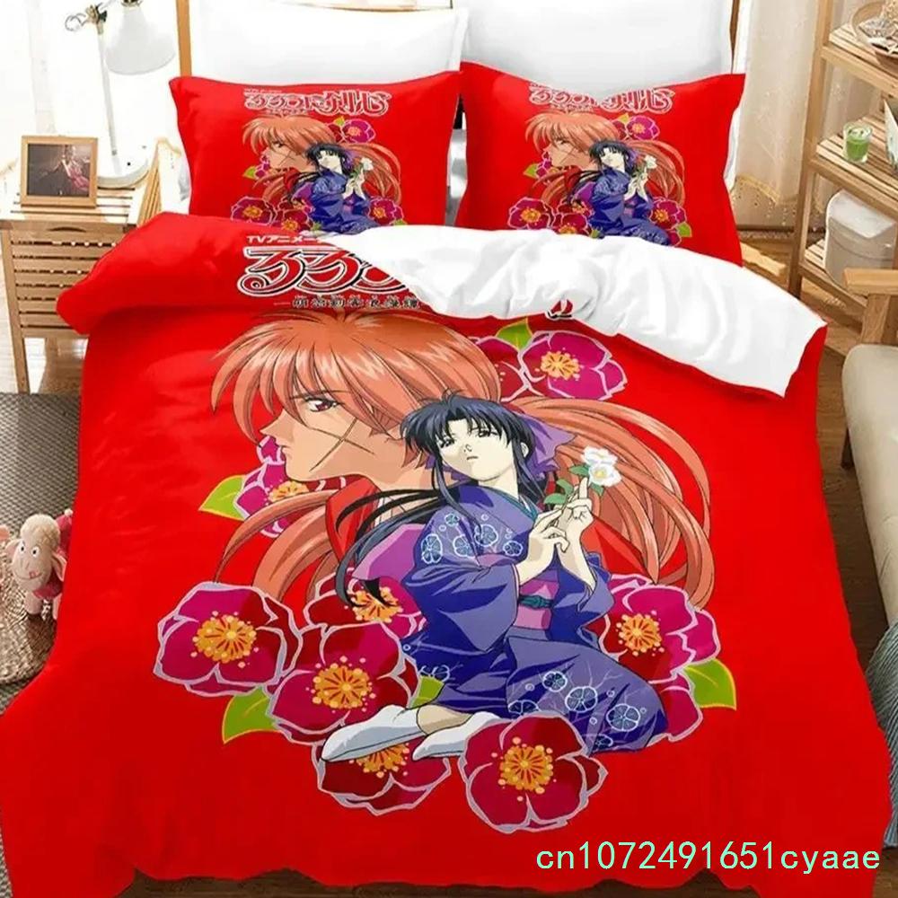 Anime Rurouni Kenshin Bedding Set Boys Girls Twin Queen Size Duvet Cover Pillowcase Bed Kids Adult Fashion Home Textileextile