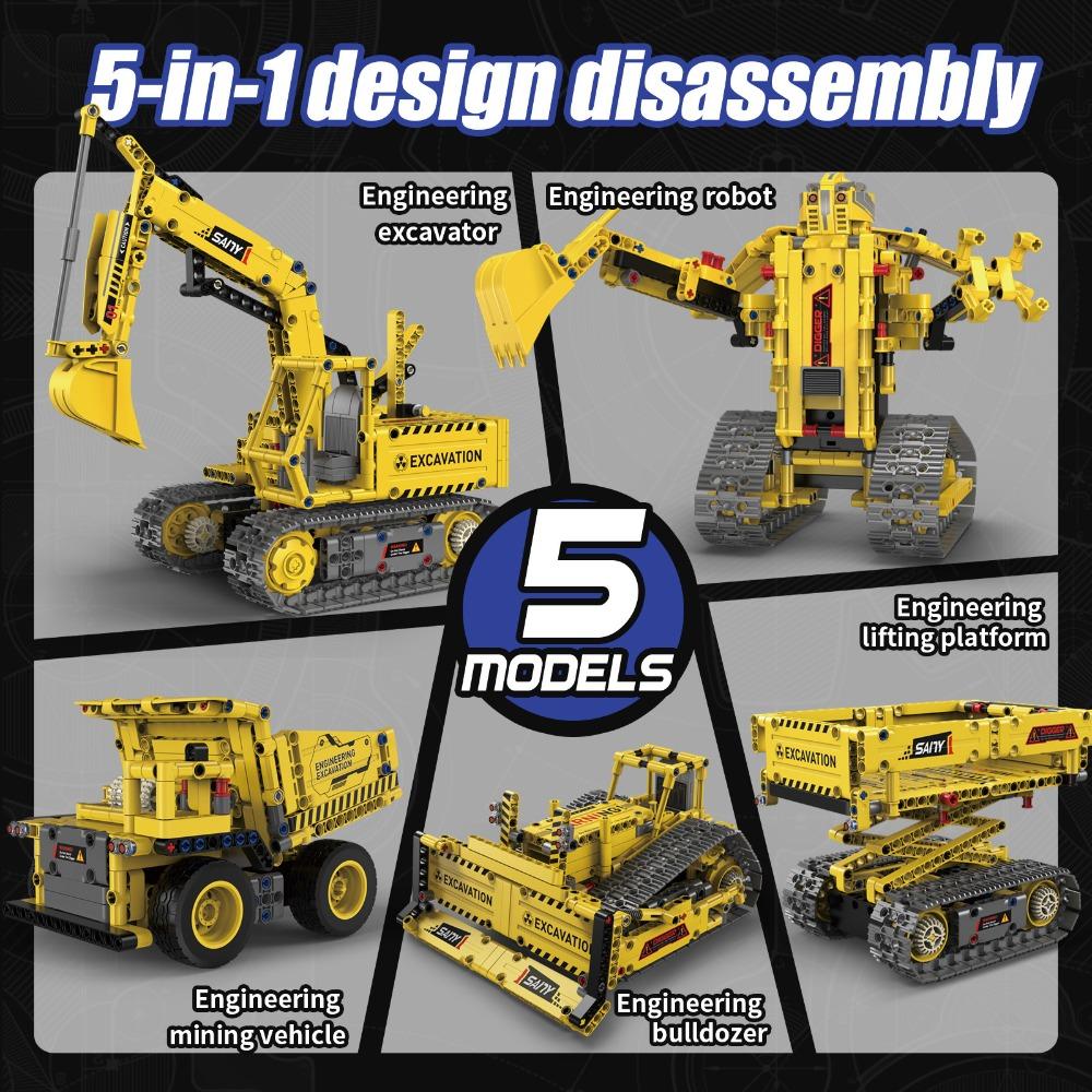 K96173 555PCS 5-in-1 Programmable Engineering Vehicle Remote Control Building Blocks for STEM Learning Creative Play