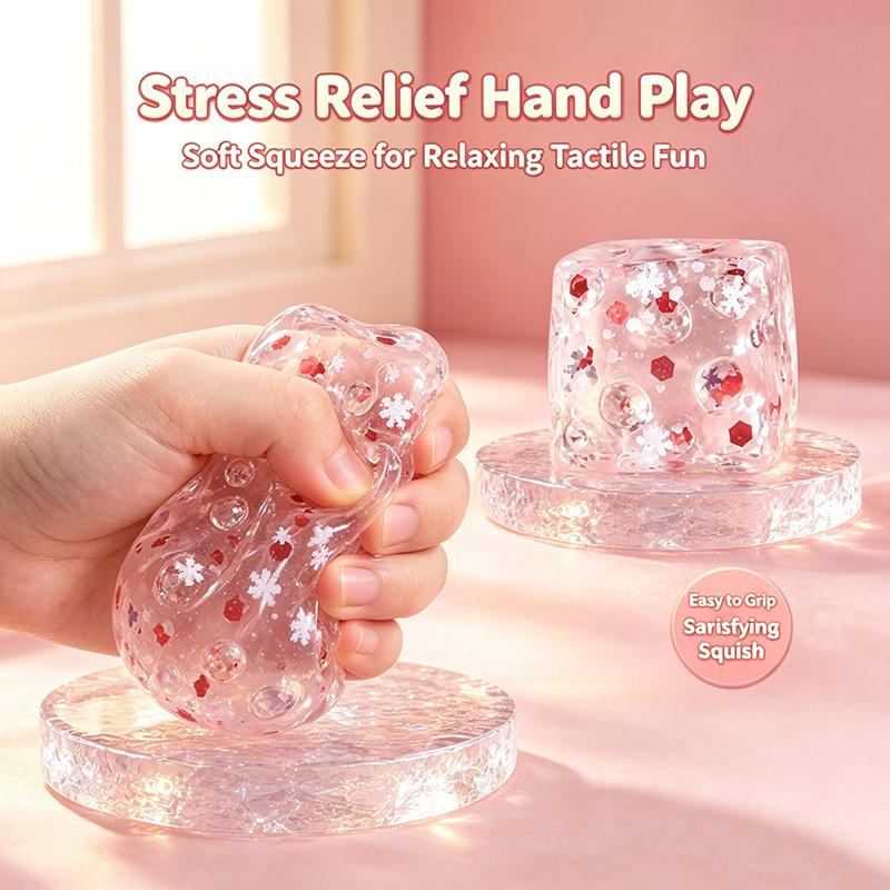 Natale Spremibile Rimbalzo Lento Morbido TPR Fidget Fiocco di Neve Incastonato Glitter e Design a Bolle Anti-Ansia Adulti