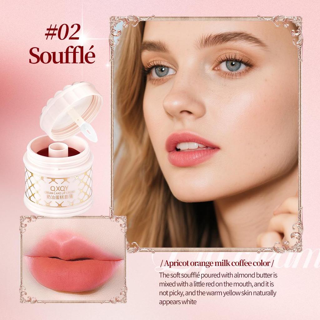 QXQY Cremiger Kuchen Lippencreme Samtmatt Einfach aufzutragen Make-up Farbhaltender Lippenstift Für Anfänger