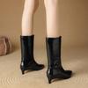 Fashion NEW Autumn/Winter Women Boots Pointed Toe Kitten Heel Shoes Split Leather Shoes for Women Slip-on Short Boots Black Modern Boots