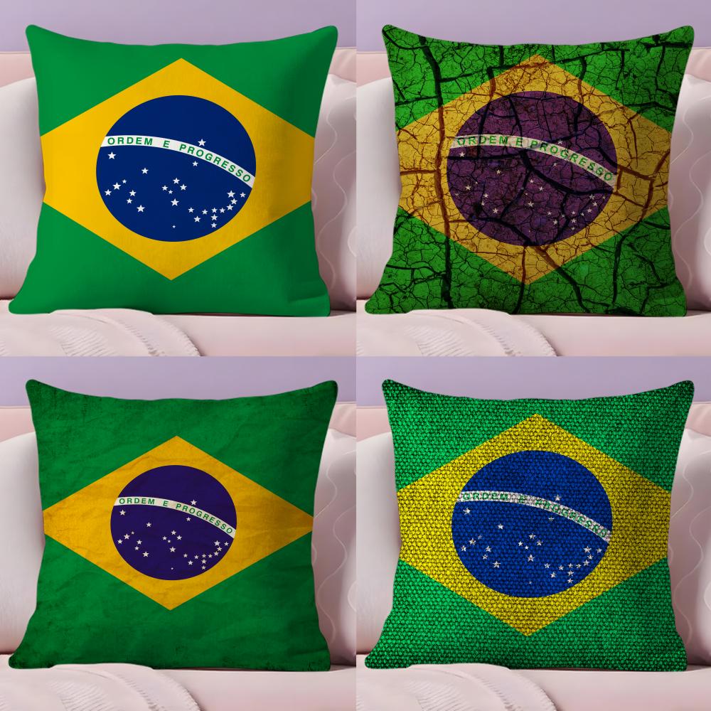 Brazil Flag Cushion Cover Plush Fabric Soft Double-Sided Printed Sofa Warm Winter Home Gift Pillow Cover