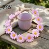 Cute Macaron Color Flower Crown Daisy/Sunflower Wreath Headband for Women Girls, Adjustable Floral Fabric Daisy Headpiece Beach Vacation Wedding