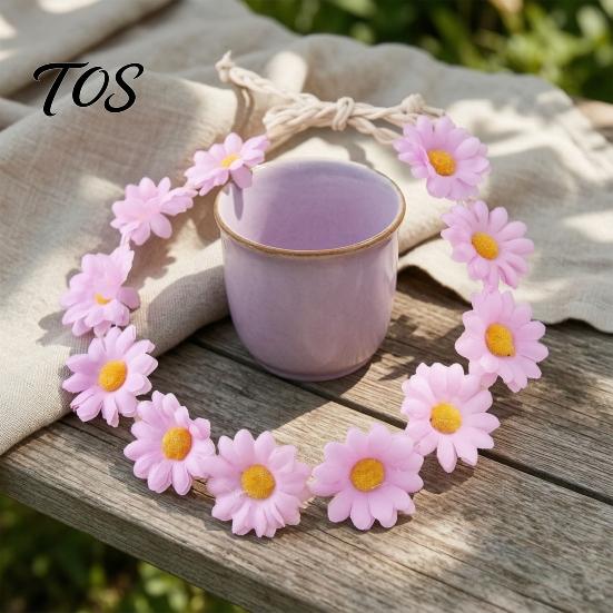 Cute Macaron Color Flower Crown Daisy/Sunflower Wreath Headband for Women Girls, Adjustable Floral Fabric Daisy Headpiece Beach Vacation Wedding