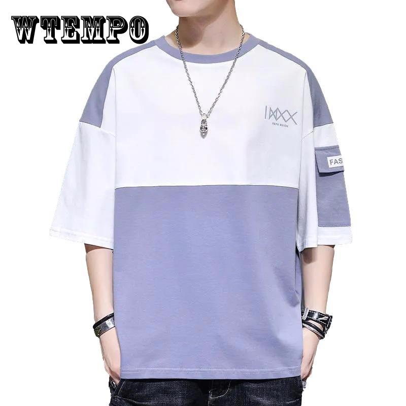 

Мужская летняя студенческая модная молодежная футболка с короткими рукавами и круглым вырезом, свободный топ с половиной рукавов