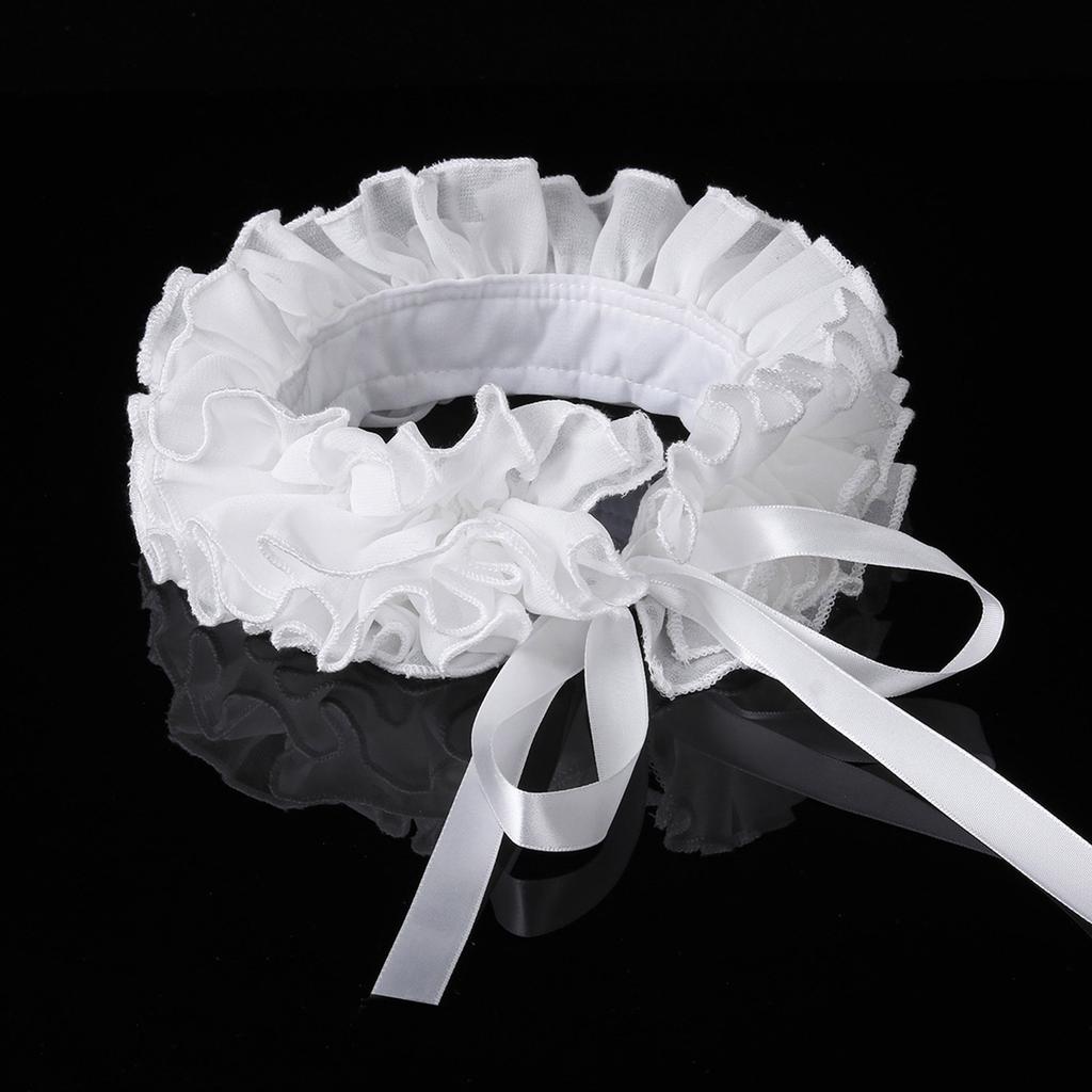 Renaissances Clown Choker Faux Collar White Ruffled Neck Accessory and Wrist Cuffs for Masquerades and Dress Up Event