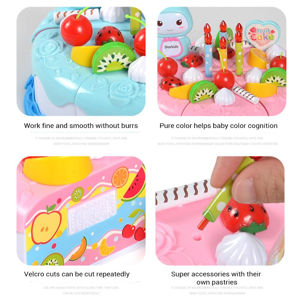 37 Pcs DIY Cutting Birthday Party Cake Toy Set Pretend Play Kitchen Food Toys Set Girls Boys Gift