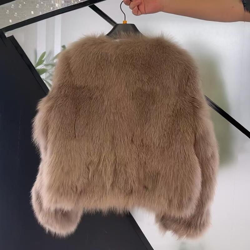 Thousand gold wind fur jacket for women's autumn and winter small men, new collar lace-up imitation fox hair thickened light top