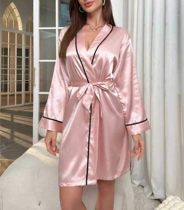 

Жіноча домашня піжама з V-подібним вирізом, халатом і нічною сорочкою M рожевий