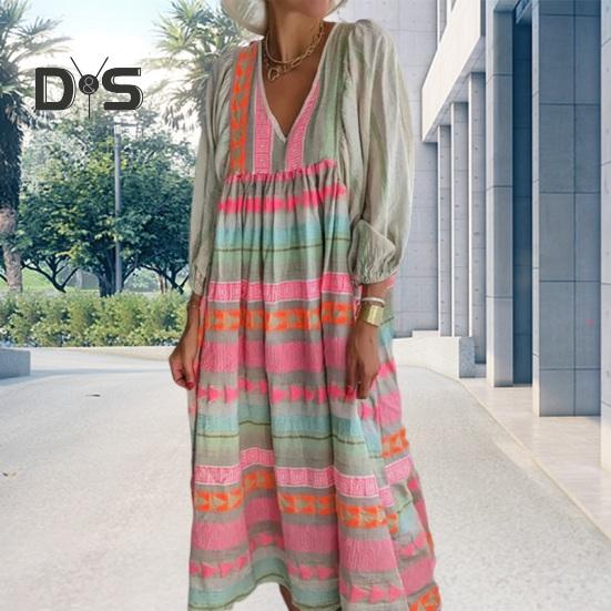 Pullover Lady Sommerkleid Bohemian Trendy Laterne Ärmel Lady Maxikleid