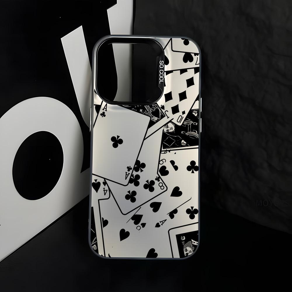 Black and white poker element collage pattern phone case For iPhone 11 12 13 14 15 16 17 XS XR X 12 13 Plus Pro Max SE series