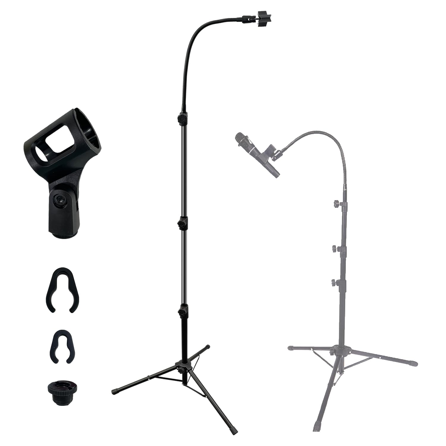 

Socpuro Gooseneck Microphone Stand, Performance Microphone Tripod Stand with 360-Degree Swivel Arm, Compact, Portable, Foldable, Lightweight,