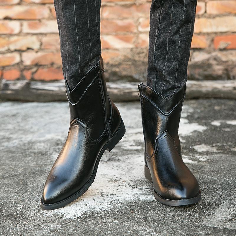 Fashion Fashionable Quality Leather Pointed Men Chelsea Boots Anti Slip and Wear-resistant Western Style Cowboy Boots Brand Casual Boots