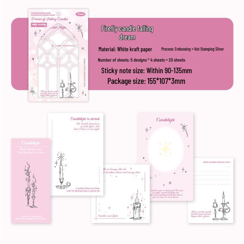 Paper Trace Candlelight Series: Silver Embossed Sticky Notes, Retro Journal Decor, 20 Sheets, 6 Styles