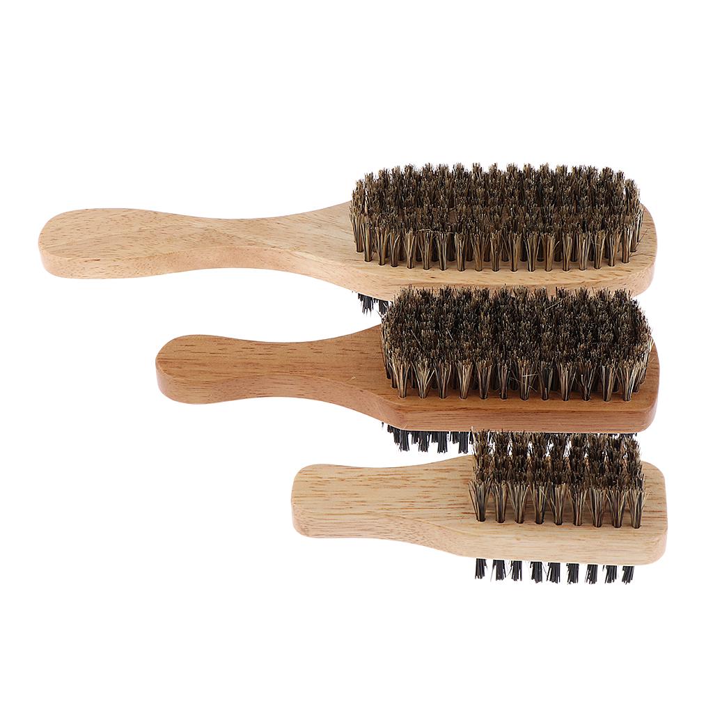 2 Sizes Double Side Men Hair Bristle Beard Mustache Brush w/Wood Handle