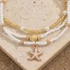 Bohemian Seashell Starfish Anklet Beach Vacation Foot Jewelry with Faux Pearl & Beaded Strands Layered Design Summer Gift for Women