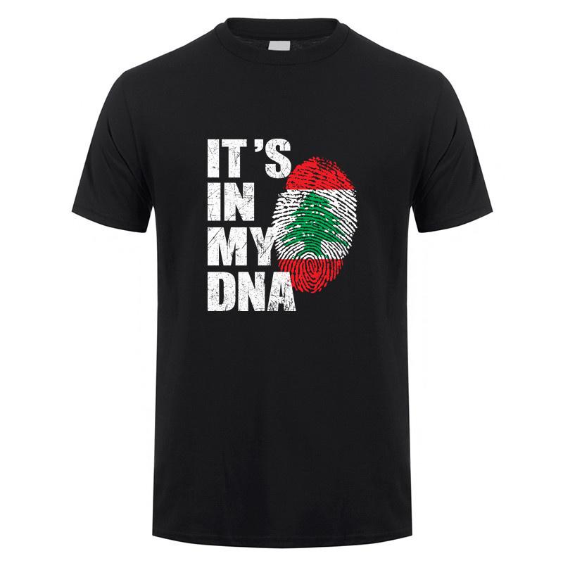 It's In My DNA Lebanon Flag T Shirts Summer Men Cool Cotton Short Sleeve Lebanese Tshirt Birthday Gifts Man Clothing DY-014