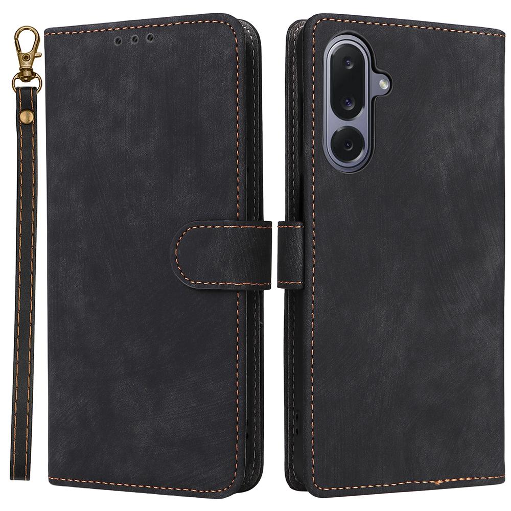 

For Samsung Galaxy M36 5G Case Wallet RFID Blocking PU Leather Phone Cover Stand with Strap Black