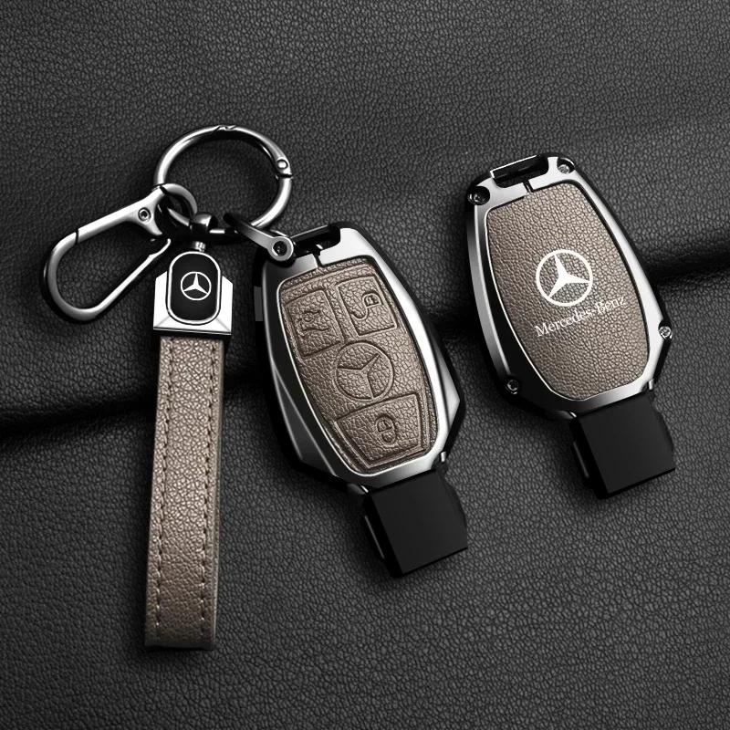 ESU5 Zinc Alloy Leather Car Key Case Cover Holder Shell Protector For Mercedes Benz A B C S Class AMG GLA CLA GLC W176 W221 W204 W205