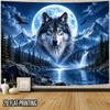 2D Flat, [2D Flat] 1pc Tapestry Wolf Moon Mountain Tapestry Nature Wild Spirit Decor Large Wall Cloth for Party Decoration, Holiday Home Decor, Outdoo