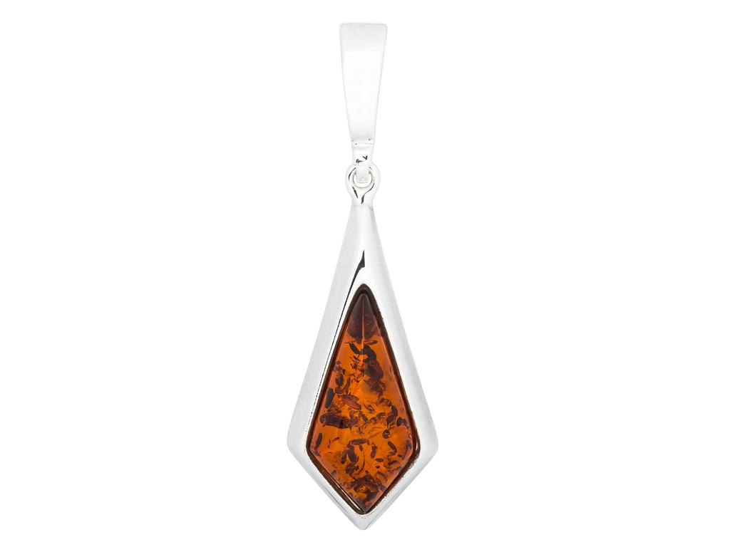 Silver Pendant with Amber Openwork Round Oxidized Silver Pendant