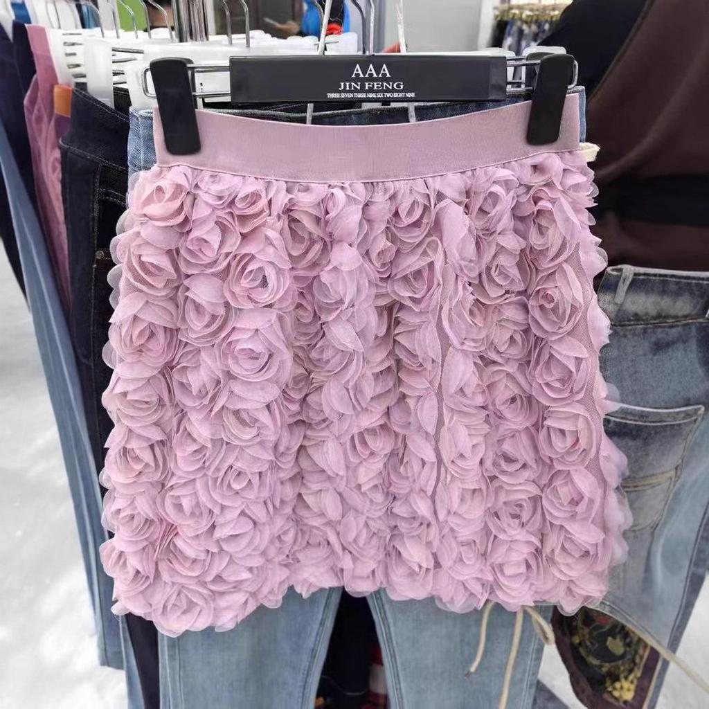 Damen Europäischer & Amerikanischer 3D-Rosen A-Linien-Rock: Eleganten Schlankmachenden Kurzen Rock