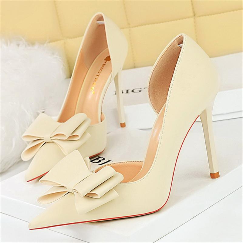 

Women 10.5cm High Heels Satin Silk Butterfly Knot Purple Pumps Lady Wedding Bridal Escarpin Blue Green Peach Fashion Party Shoes 40 бежевий