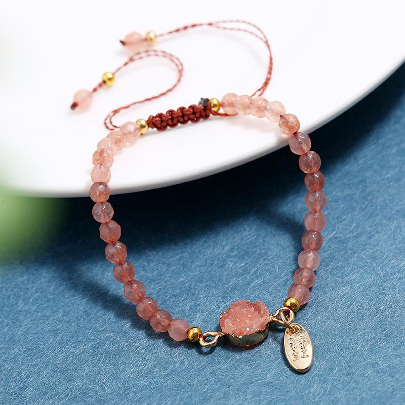 Retro sweet bracelet women's small fresh and versatile fashion temperament pink amethyst hand rope jewelry