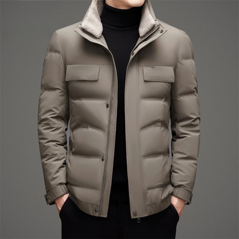 

Мужская зимняя куртка-пуховик, новый стиль, воротник-стойка, короткий съемный меховой воротник, повседневная теплая утолщенная куртка для пап среднего возраста M