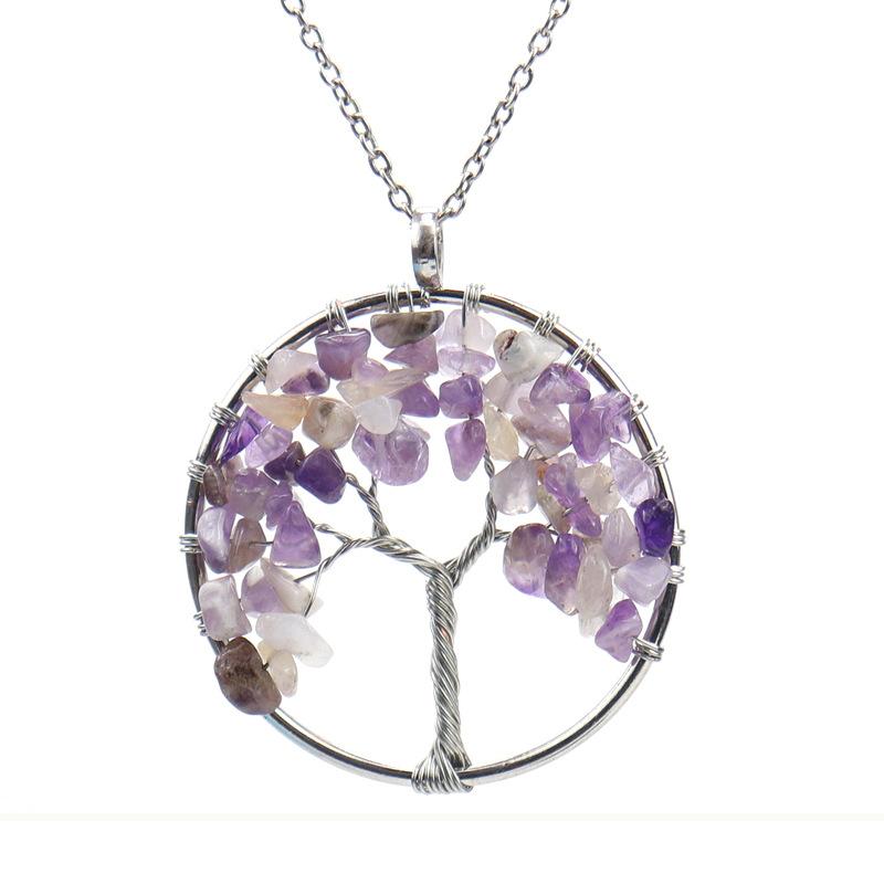 Silk-Wound Natural Gravel Crystal Tree Of Life, Colorful Natural Stone Fortune Tree Necklace Direct Sales N58