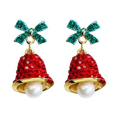 Sparkling Bowknot Bell Drop Earrings for Women and Girls Handmade Holiday Jewelry Stylish Christmas Party Accessories