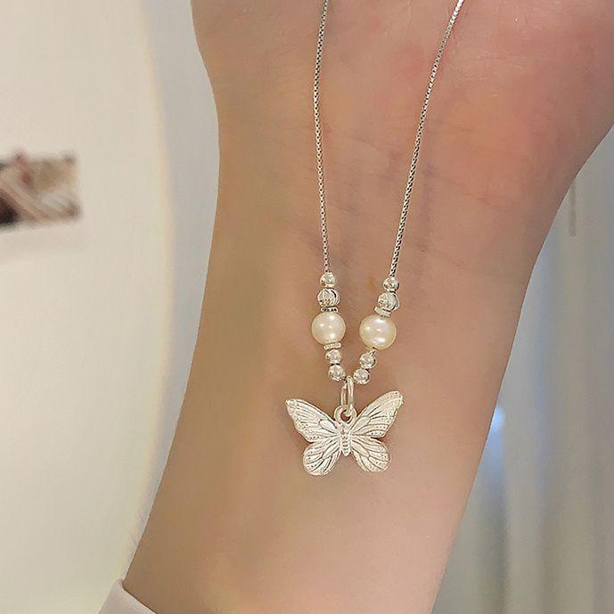 Butterfly Dream Collection Butterfly Necklace Natural Freshwater Pearl Women s Broken Silver Clavicle Chain Temperament Gift Premium