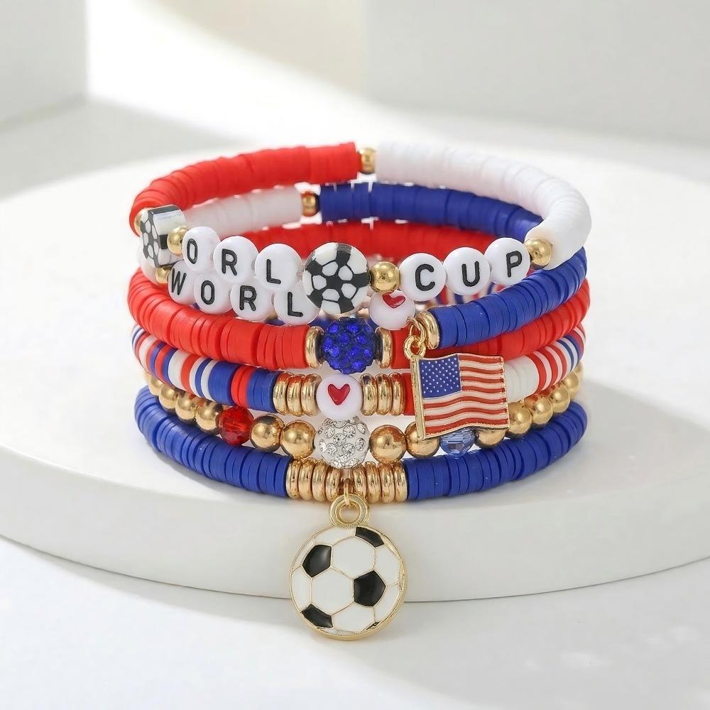 Themed Bracelet Set, Letter Beaded Bracelets with Alloy Pendant, Fashion Sports Hand Jewelry
