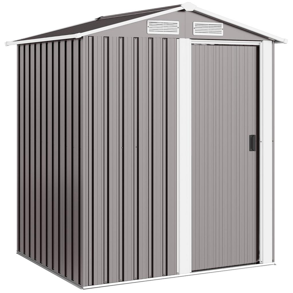 Garden Metal Tool Storage Shed with Sliding Door, Sloped Roof and Foundation Kit, 152 x 132 x 188cm, Grey