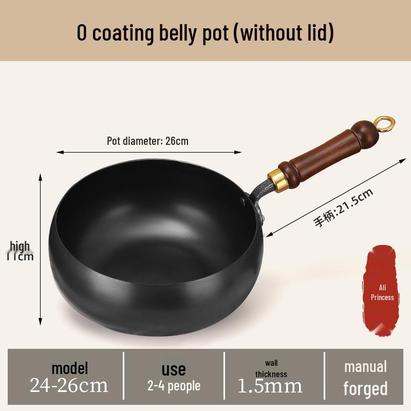 Handmade Non-stick Small Iron Wok - Uncoated Frying Pan