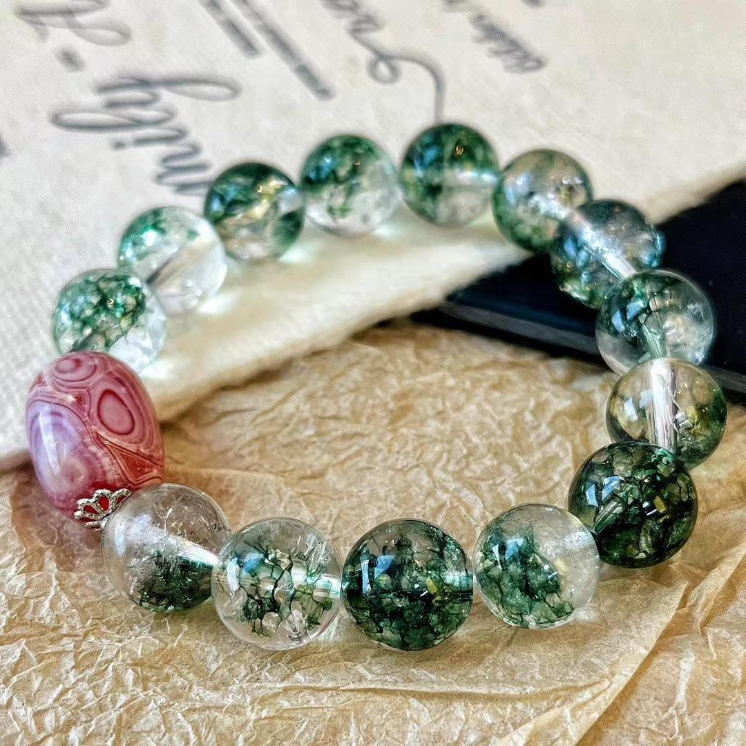 Retro Natural Old Agate Bucket Beads Artificial Green Ghost Bracelet Women S Atmosphere Bracelet
