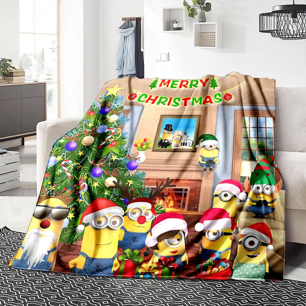 1Pc Christmas Minions Fabric Blanket Soft Throw Blanket For Home Bedroom Bed Sofa Travel Office Solid Christmas Blanket
